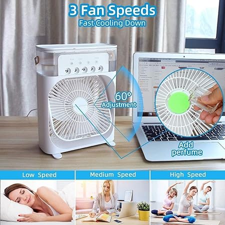 3-in-1 Portable Mini Air Cooler | Personal Air Conditioner, Humidifier & Fan | Quiet & Energy-Efficient Cooling Device for Home, Office, Travel – Pack of 1